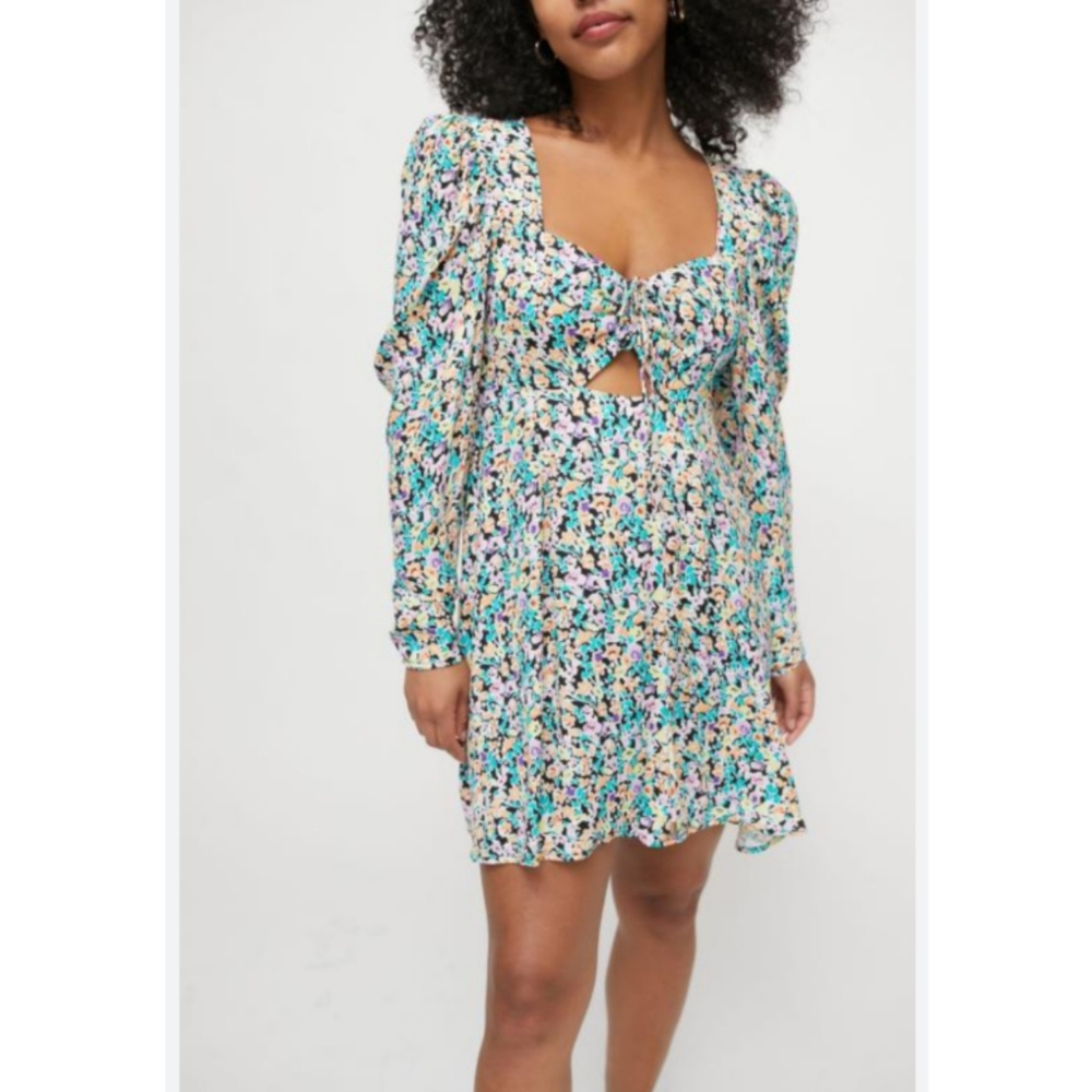 🆕️ Afrm Zion Puff Sleeve Mini Dress Size Small Resortwear Garden Girl Boho